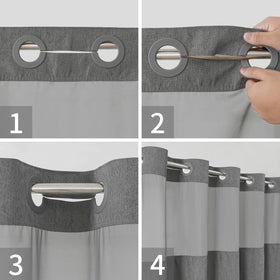 Eachope standard 71x74 curtain fits most tubs and showers.