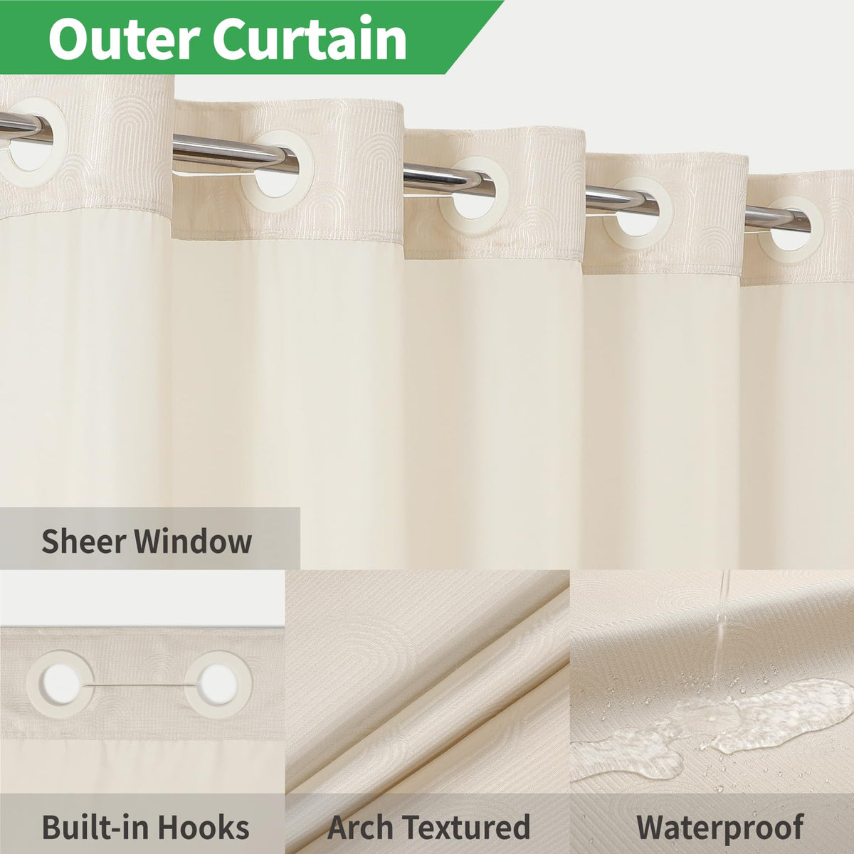 Eachope standard 71 x 74 inches fits most showers for a clean look.