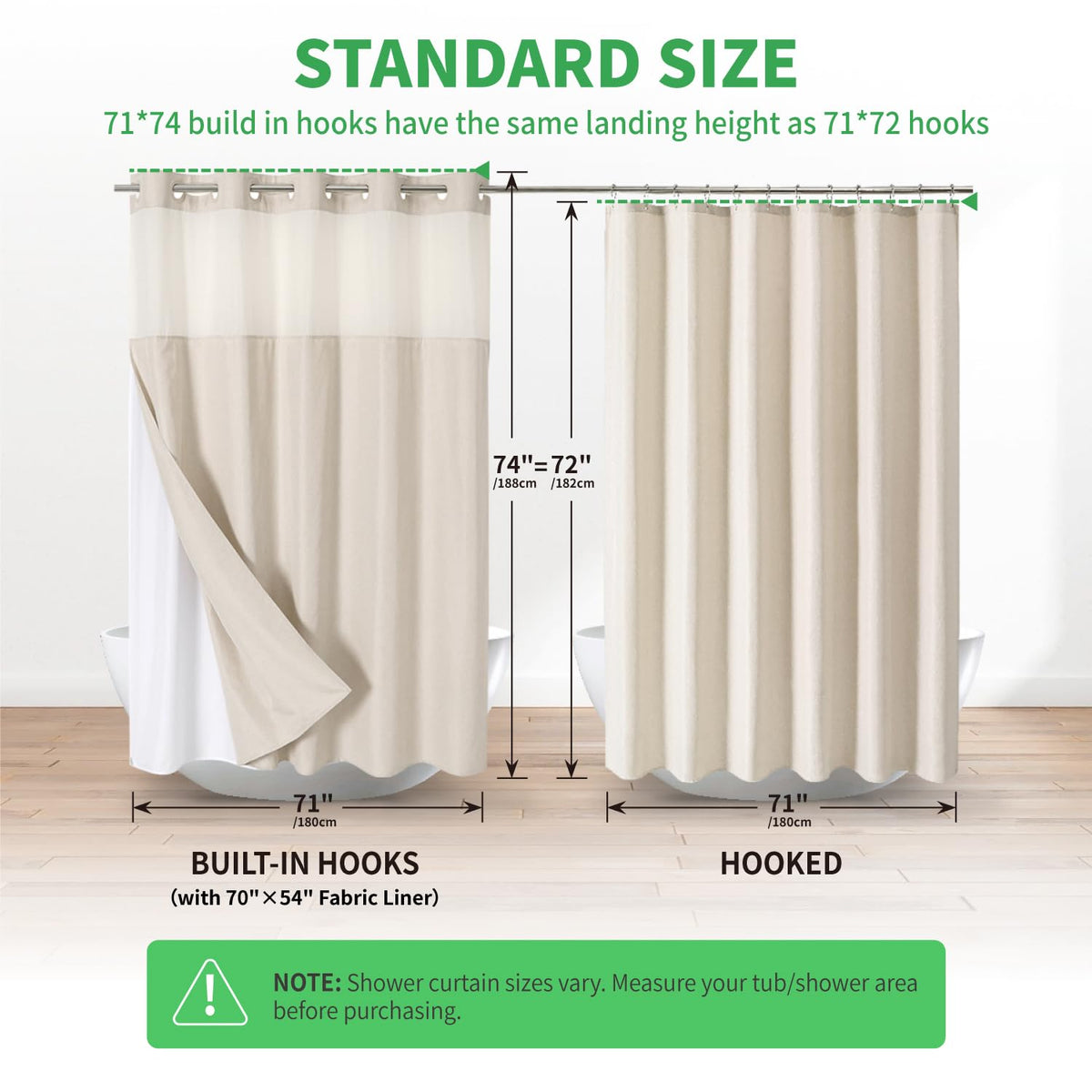 Eachope Standard 71x74 inch curtain fits most showers for quick upgrade.