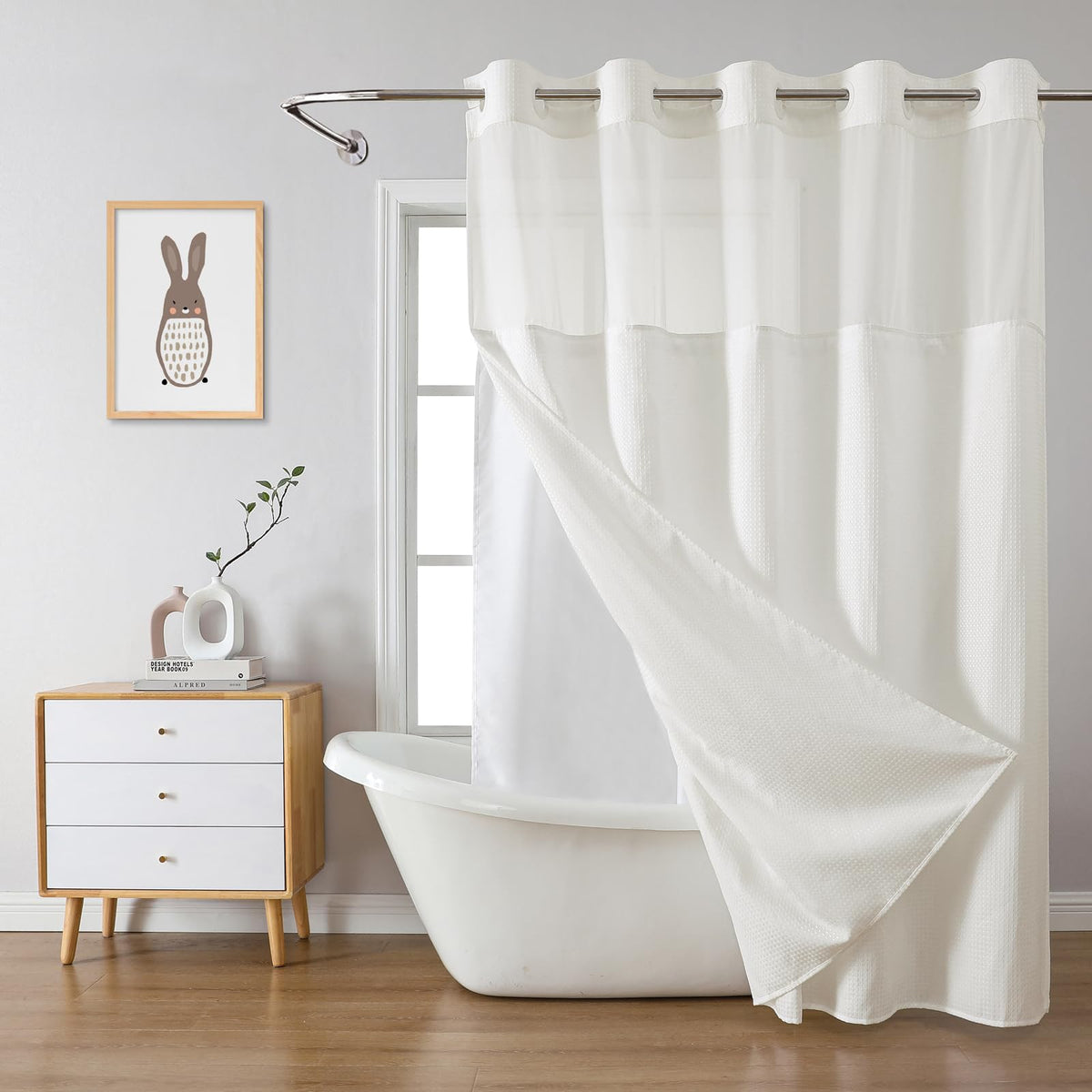 Eachope waffle weave shower curtain adds texture and boho style to your bathroom.