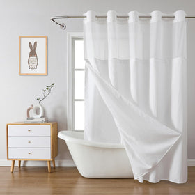 Eachope white extra-long waffle curtain without hooks for easy hanging and cleanup.