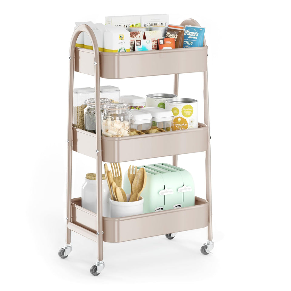 EAGMAK 3-tier beige rolling cart ready for versatile storage in any room