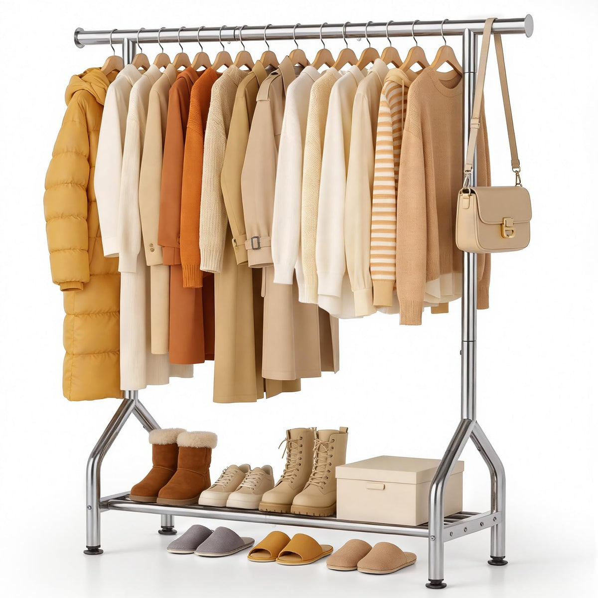 EAGMAK sturdy clothing rack with shelf in angle view supports daily clothing loads