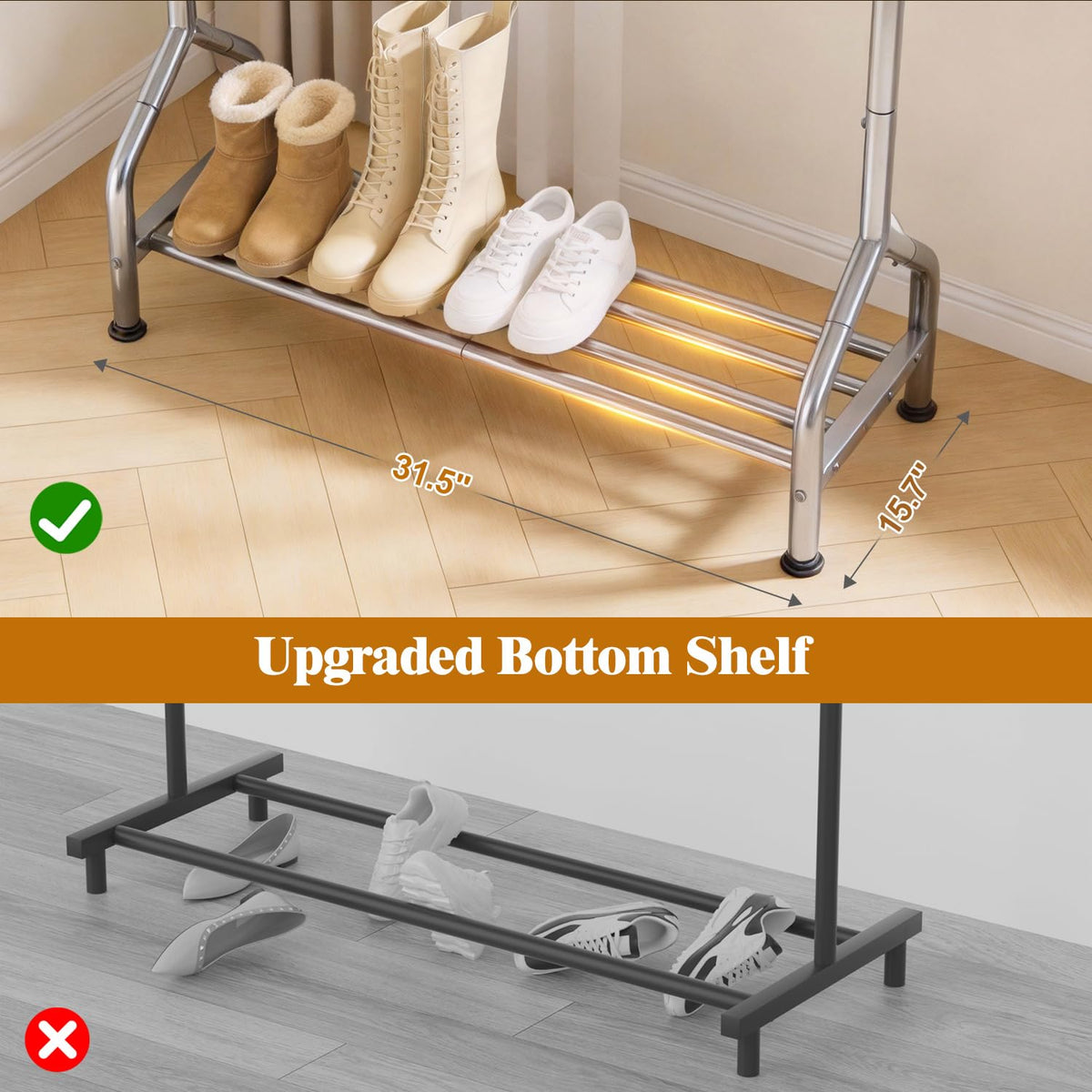 EAGMAK clothing rack with shelf front view keeps coats organized and accessible