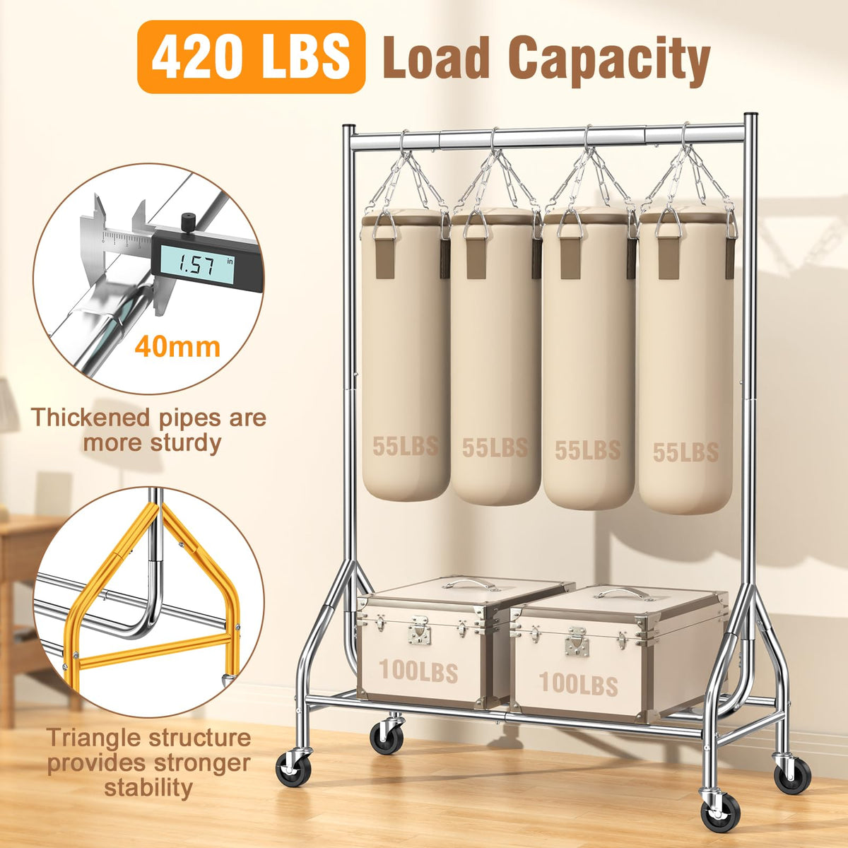 EAGMAK garment rack with elliptical rod and 110 cm length displayed.