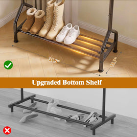 EAGMAK metal garment rack with leveling feet stabilizes on uneven floors for reliable daily use.