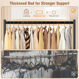 EAGMAK standing-clothes-rack with shelves keeps garments organized and accessible.