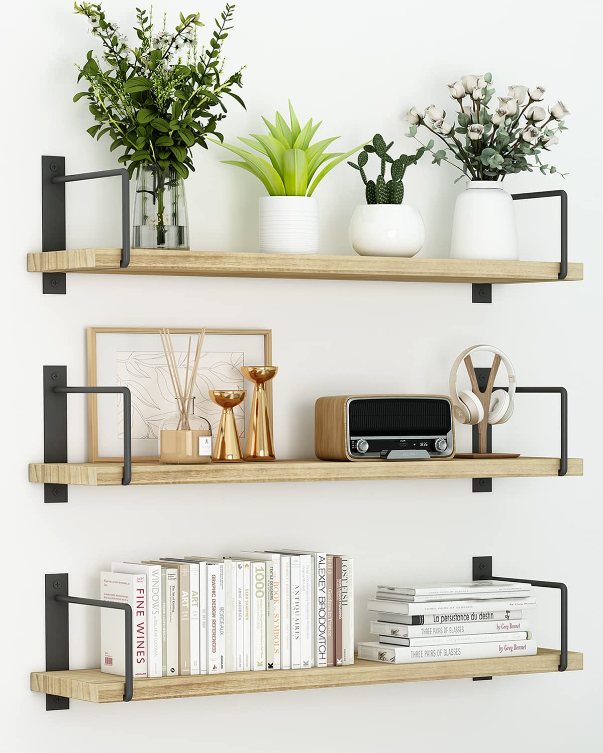 EALLRINEC 24-inch floating shelves set of 3 for display and organization.