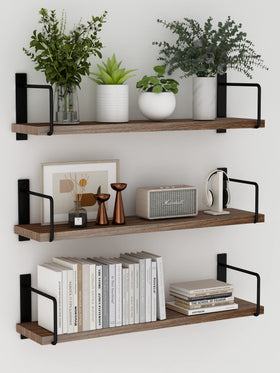 EALLRINEC 24-inch brown floating shelf front view showcases stylish storage.
