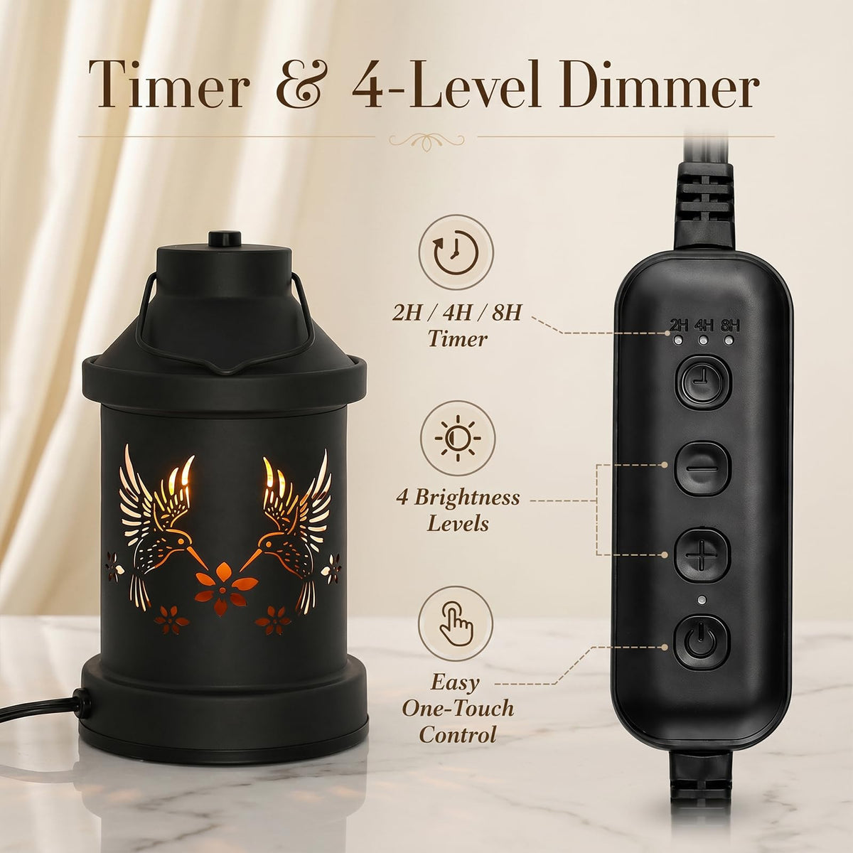 Eandisom hummingbird candle warmer lamp in-use ambiance boost for rooms.