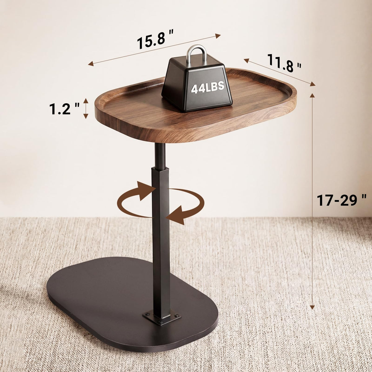 Eansstofars C-shaped side table with 360° rotation for flexible seating.