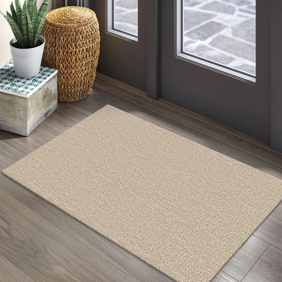 EARTHALL 2x3 sand beige rug for front door enhances entryway with warm neutral tones.