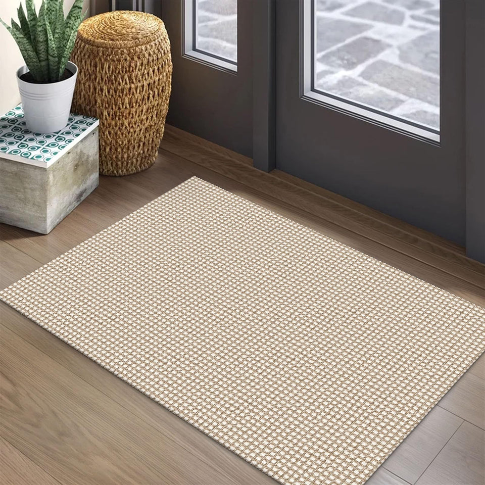 EARTHALL Woven Area Rug 2x3 front door mat with non-slip backing keeps entryways safe.
