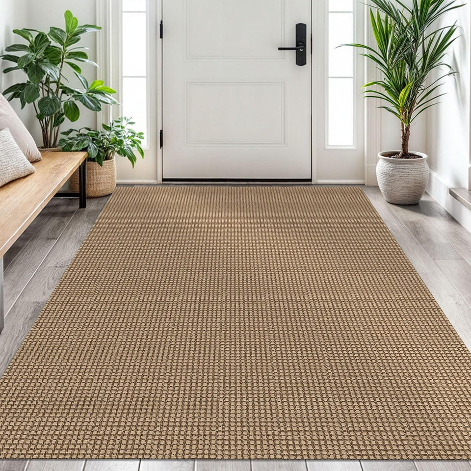 Earthall woven area rug 4x6 orange-tan-brown shows textured weave for cozy underfoot