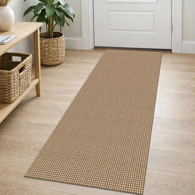 Earthall woven runner rug 2x5 in orange-tan-brown adds warmth to hallways.