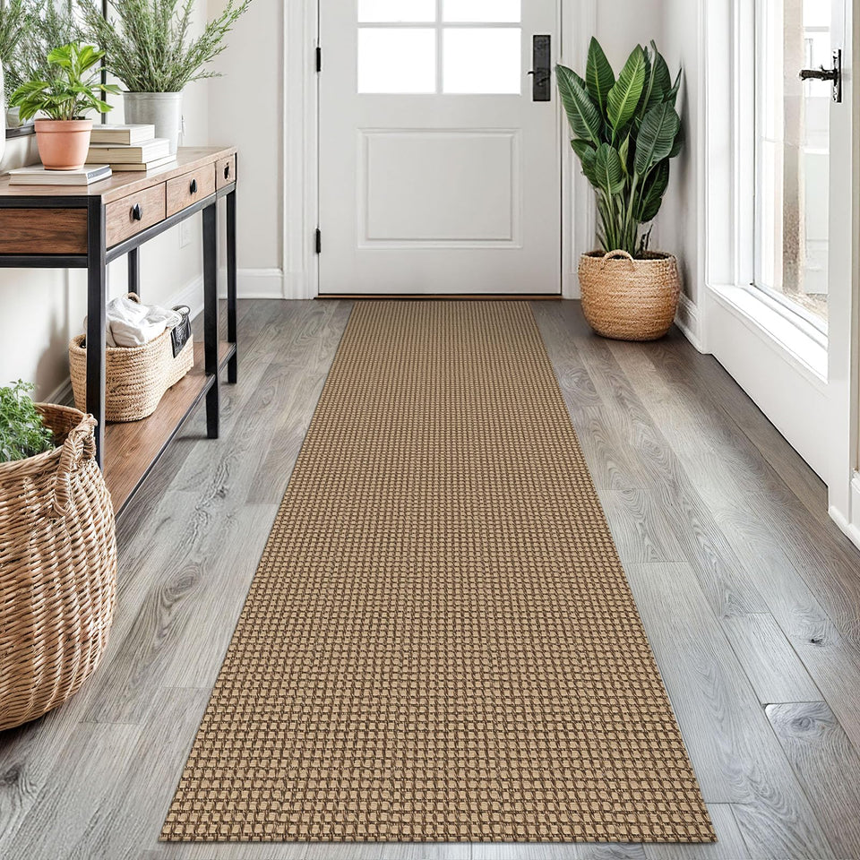 Earthall woven runner in orange-tan-brown adds warmth and a soft underfoot feel to entryways