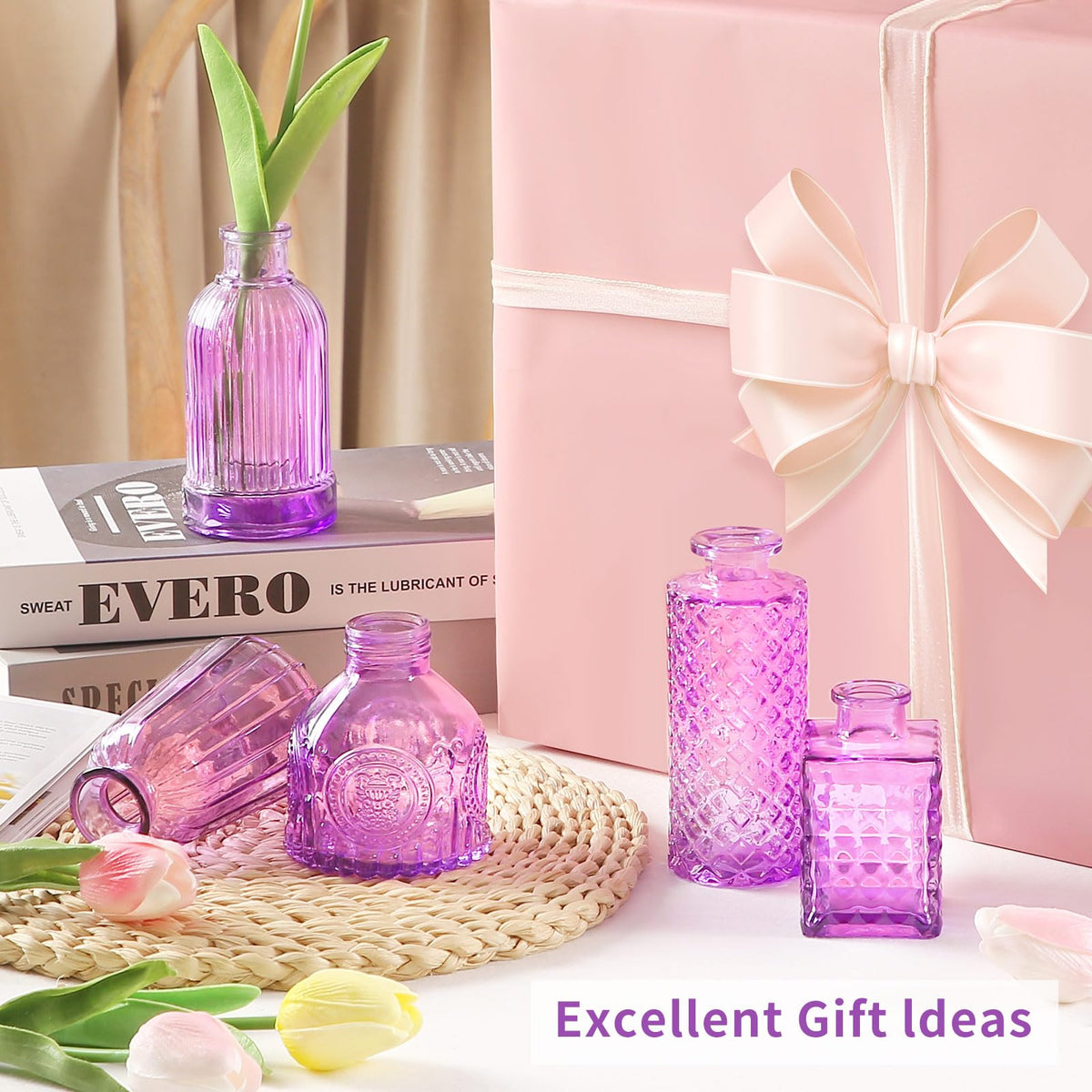 Earthgadgets etched-pattern purple bud vase adds vintage charm.