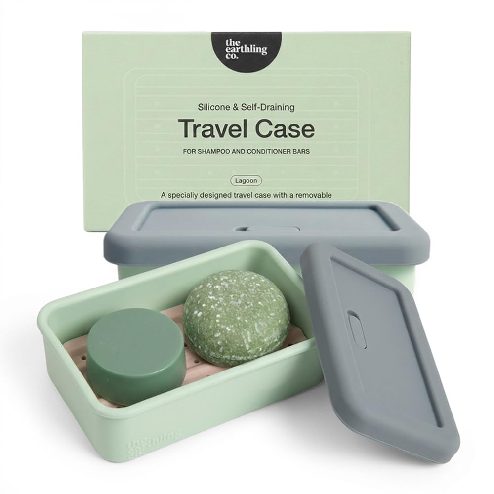 The Earthling Co. leakproof travel soap case with lid lock keeps bars secure during travel.