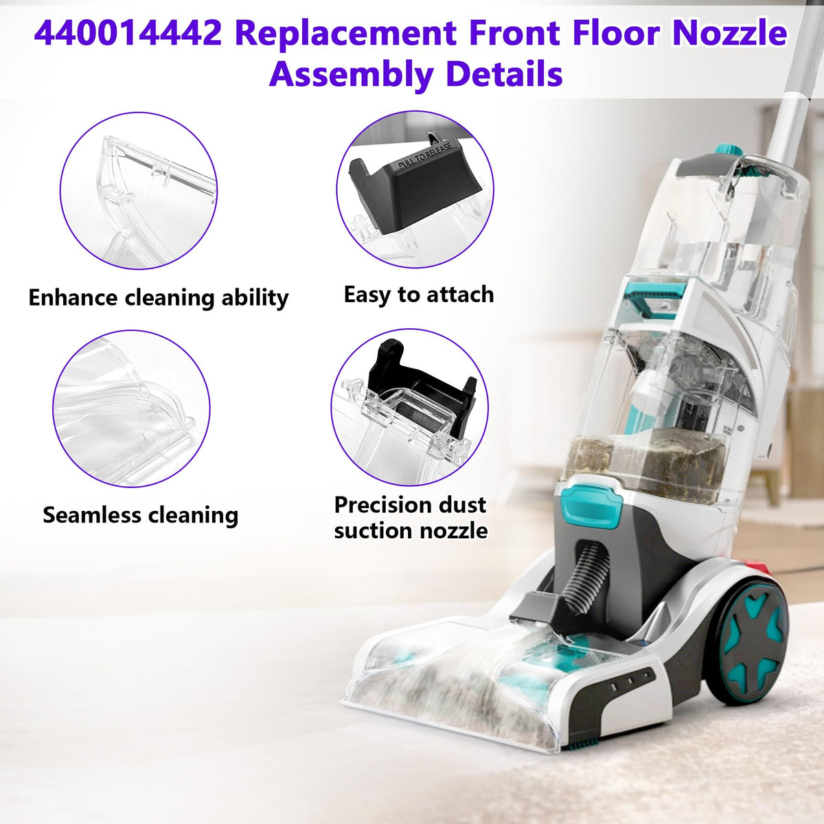 Earthtec 440014442 nozzle connected to a carpet cleaner ensures secure attachment.