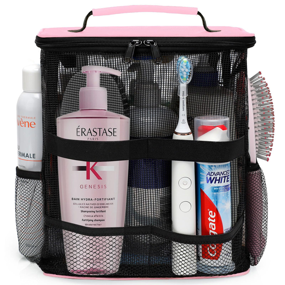 EaseGave dorm room mesh shower caddy, front view for spacious organization