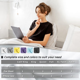 EaseHome beige fitted sheet illustrates 18-inch pocket compatibility for secure fit.