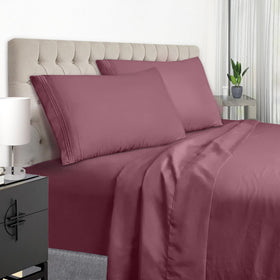 EaseHome Burgundy full-size flat sheet close-up showing soft microfiber for luxurious sleep