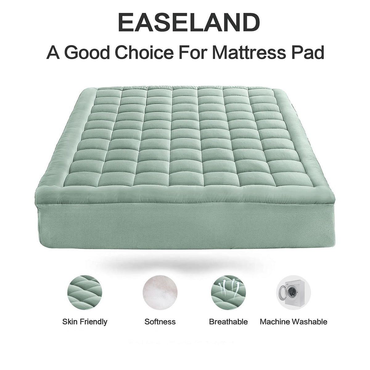 EASELAND queen mattress pad with deep-pocket 21-inch design stays in place.