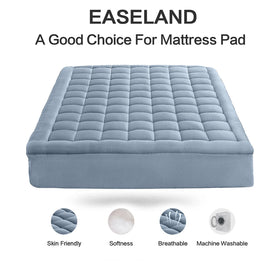 EASELAND queen size mattress pad pillow top side-stretch view showing deep pocket convenience.