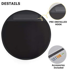 Easly round mirror mounted over a console, enhancing entryway lighting.