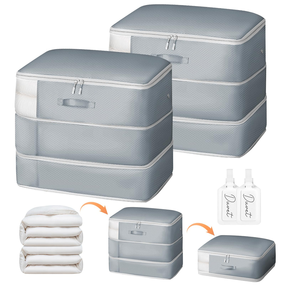Easortm Comforter Storage Bag with 3-layer compression saves space for bulky blankets.