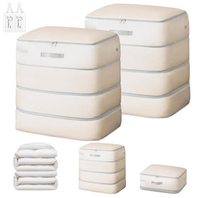 Easortm four-layer storage bag demonstrates compact self-compression for bedding.