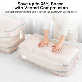 Easortm Comforter Storage Bag dual handles enable easy access from shelves.