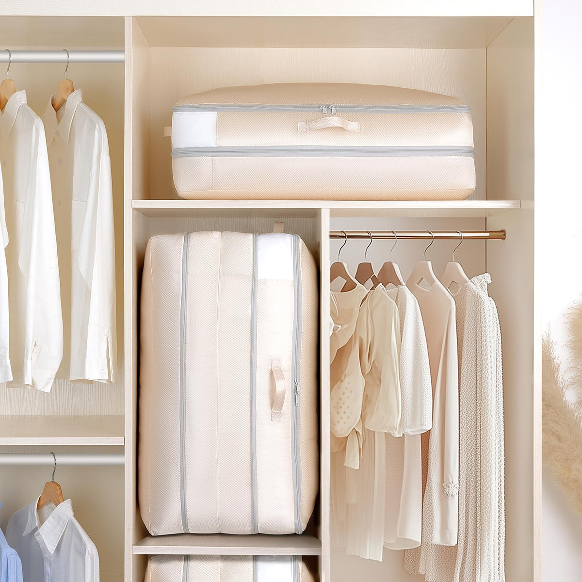 Easortm Comforter Storage Bag under-bed storage frees up closet space.