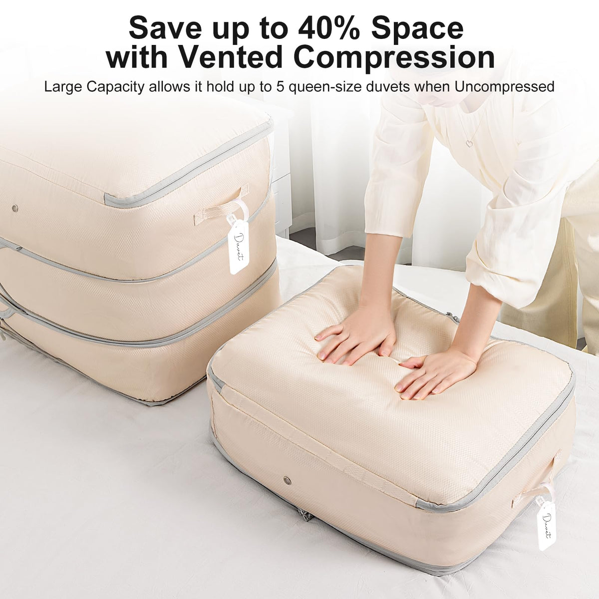 Easortm dual-handles enable easy access when stored horizontally or vertically.