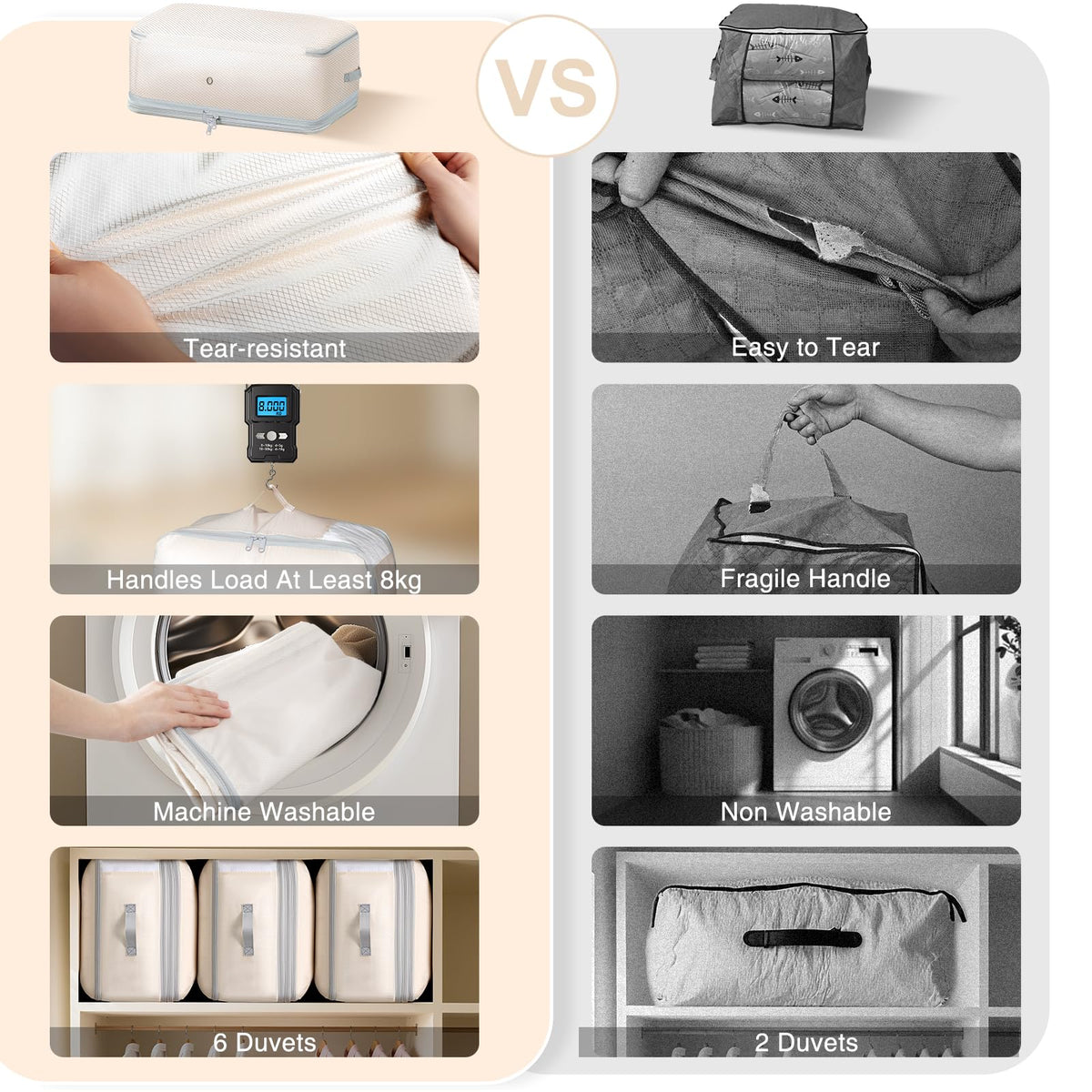 Easortm tear-resistant nylon resists wear during long-term storage.