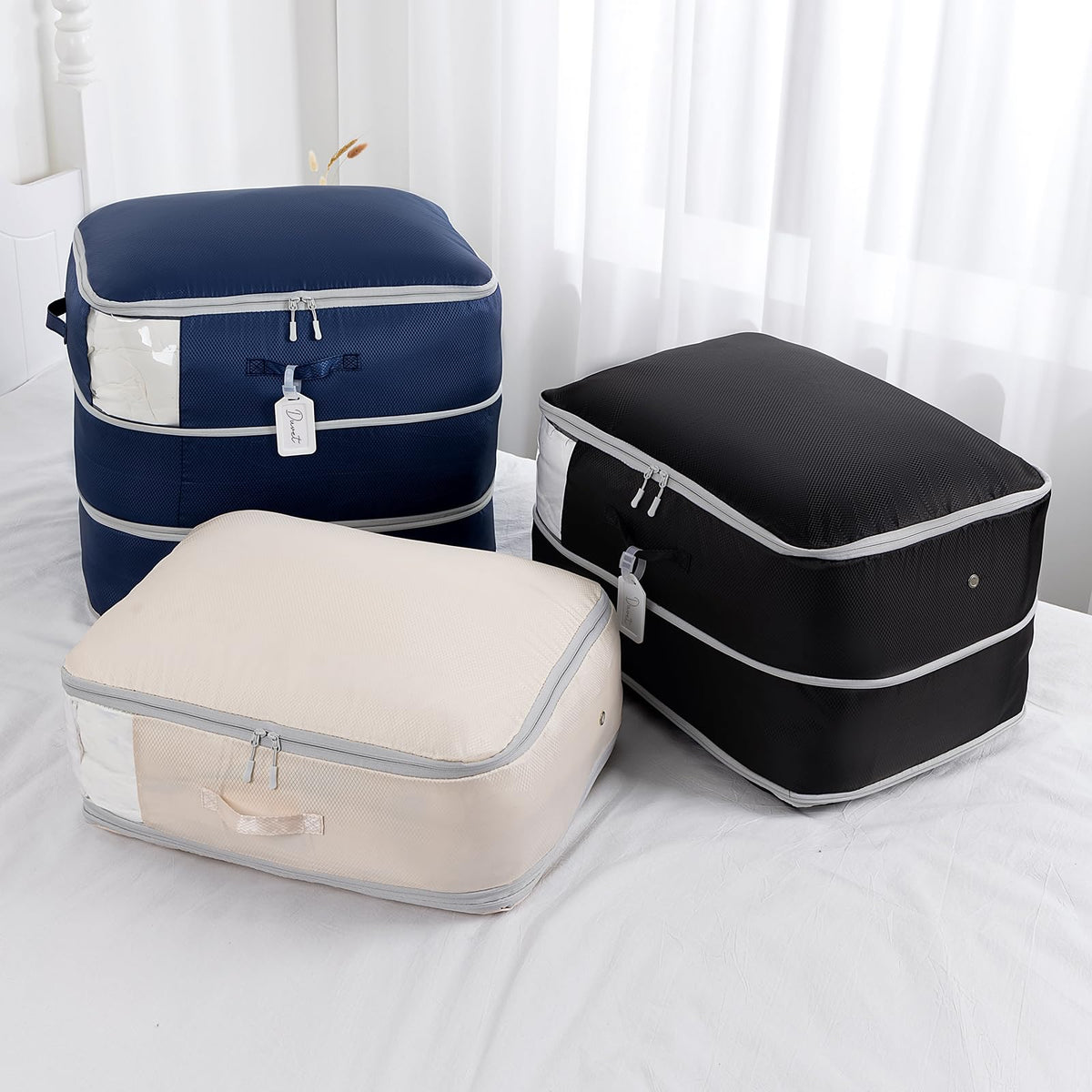 Easortm two-pack set enables organized bedding storage