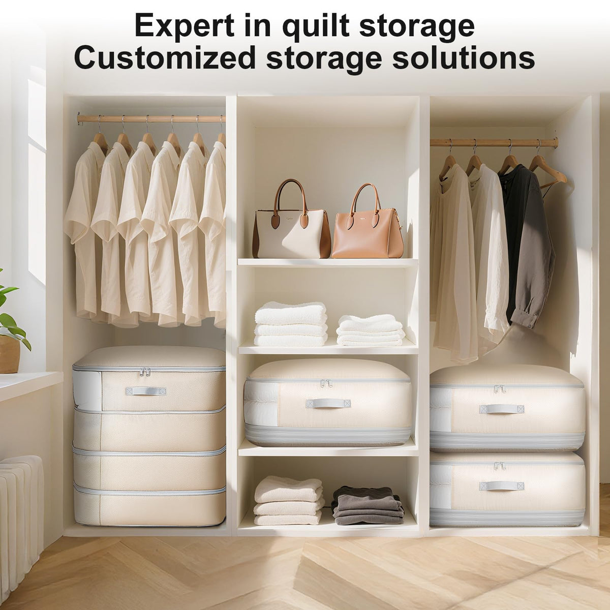 Easortm under-bed storage bag keeps seasonal items organized.