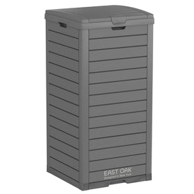 EAST OAK 38-gallon outdoor trash can front view highlighting rugged resin construction for outdoor use.