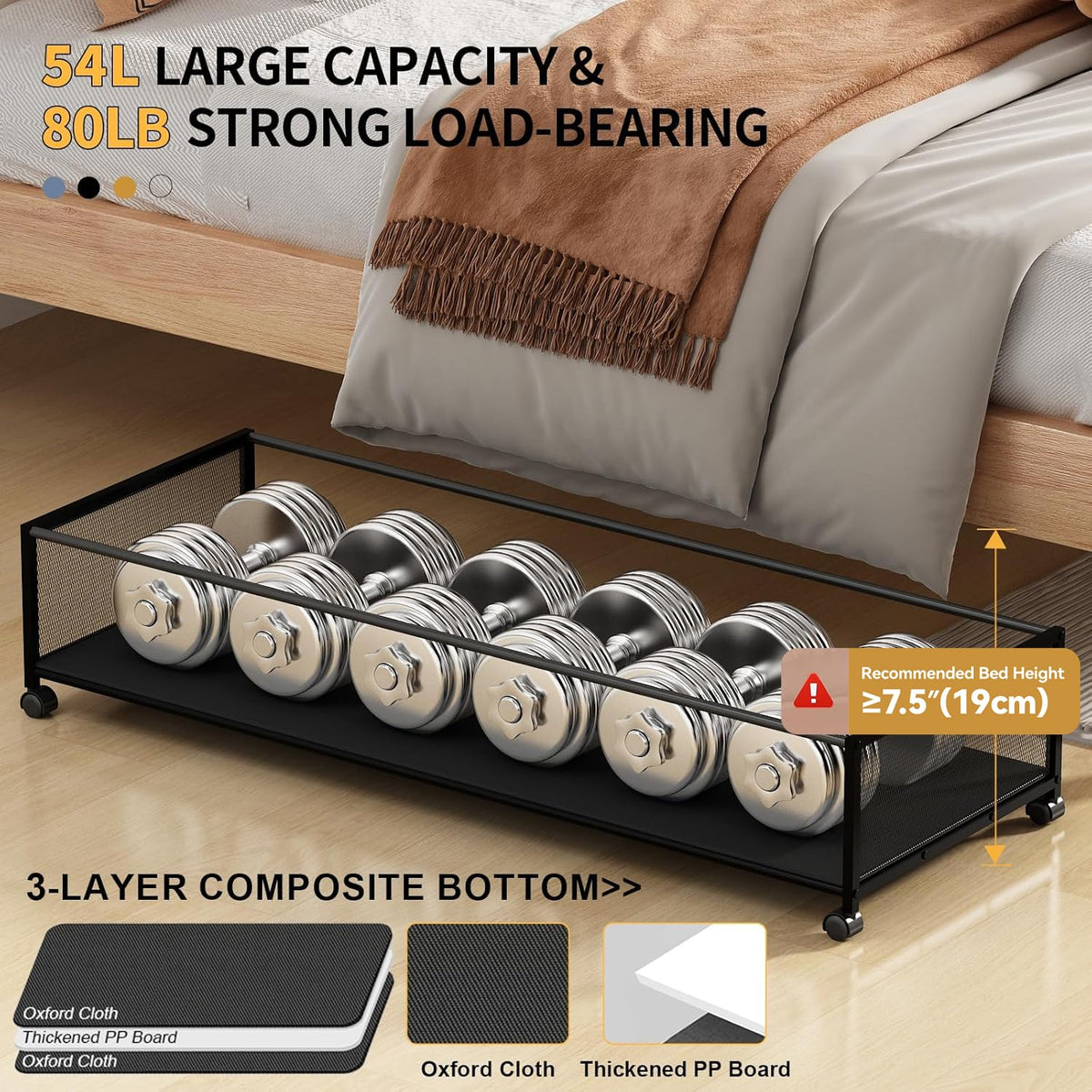 Eastherry under-bed storage with PVC dust cover lid protects contents.