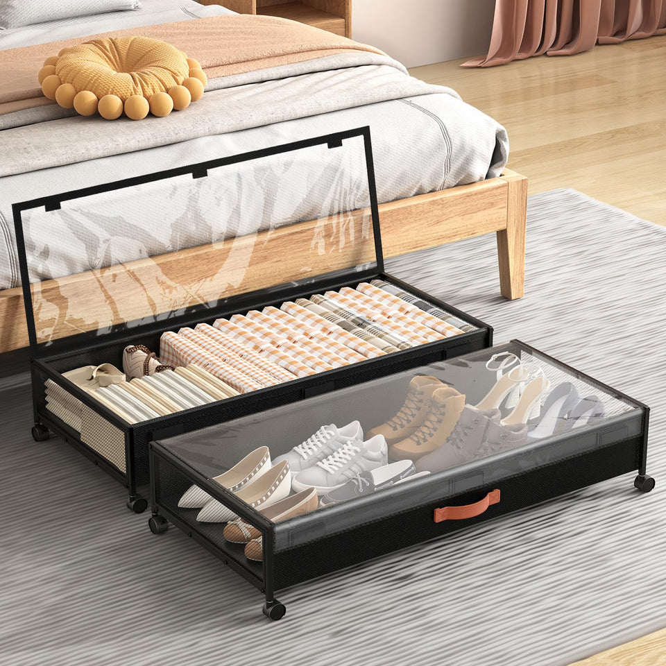 Eastherry under-bed storage with wheels—large dimensions for clothes and shoes.