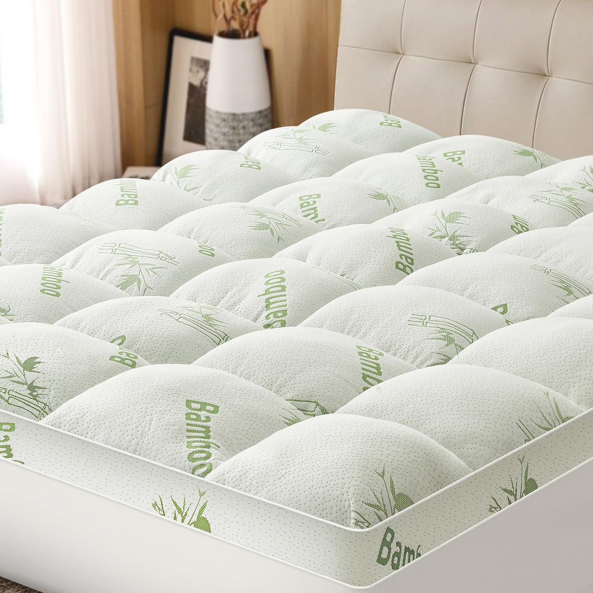 Easthome King Mattress Topper with breathable bamboo viscose fabric for cooler, comfortable sleep.