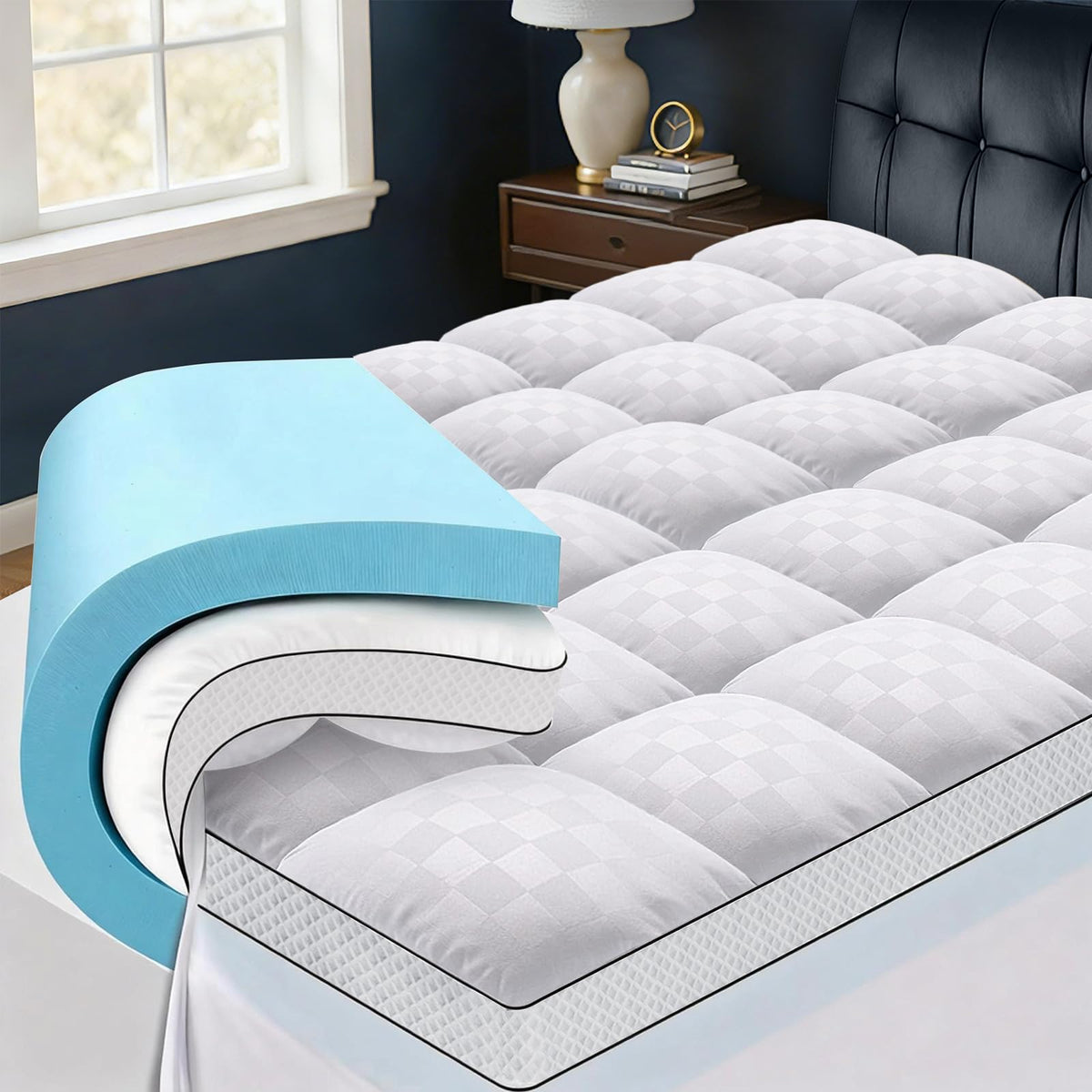Easthome queen dual-layer topper-foam shows layered design for balanced support and comfort.