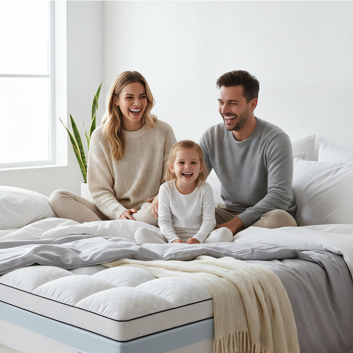 Easthome square-jacquard-pattern-topper top adds elegant bedding texture.