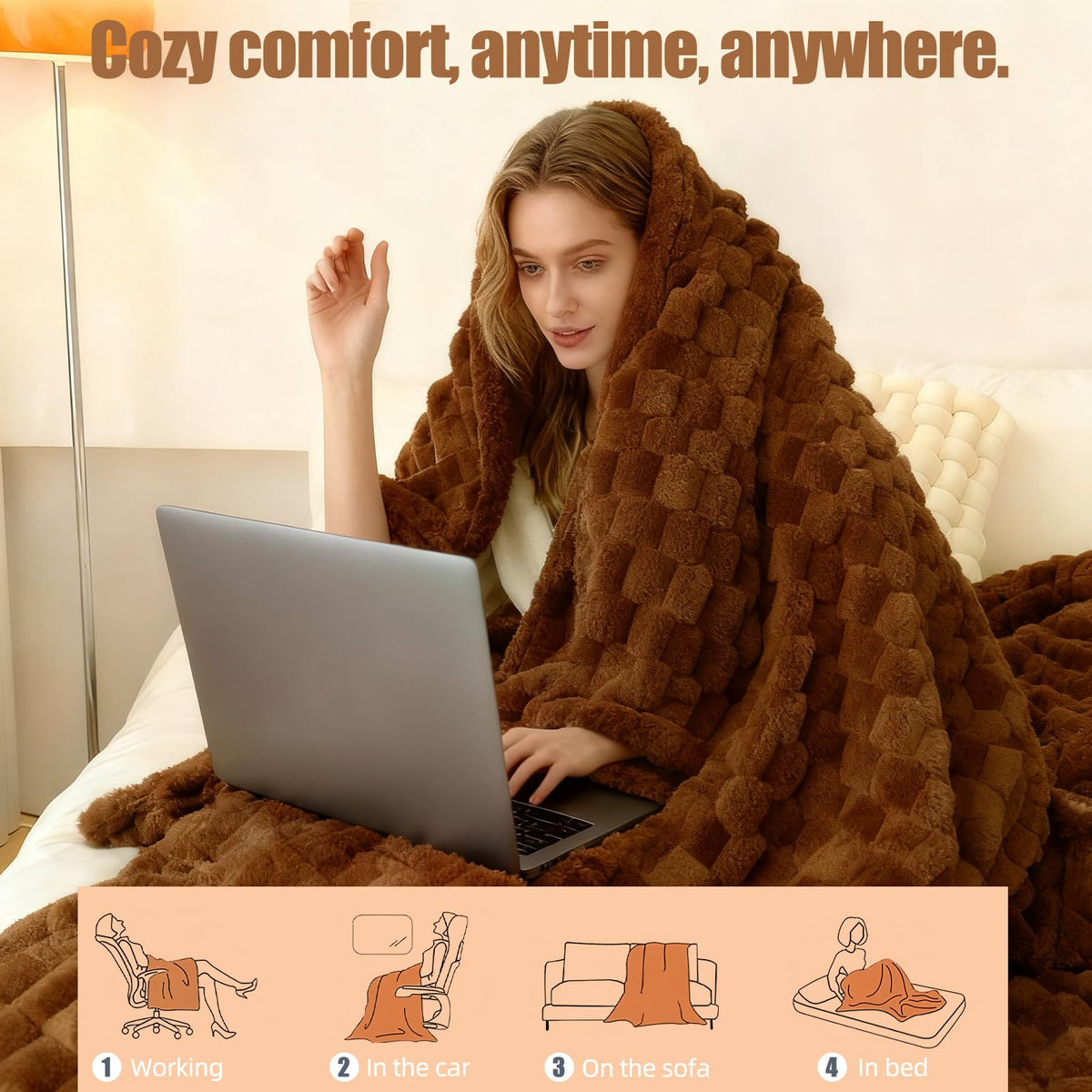 Eastsora heated blanket throw detachable power cord for easy washing