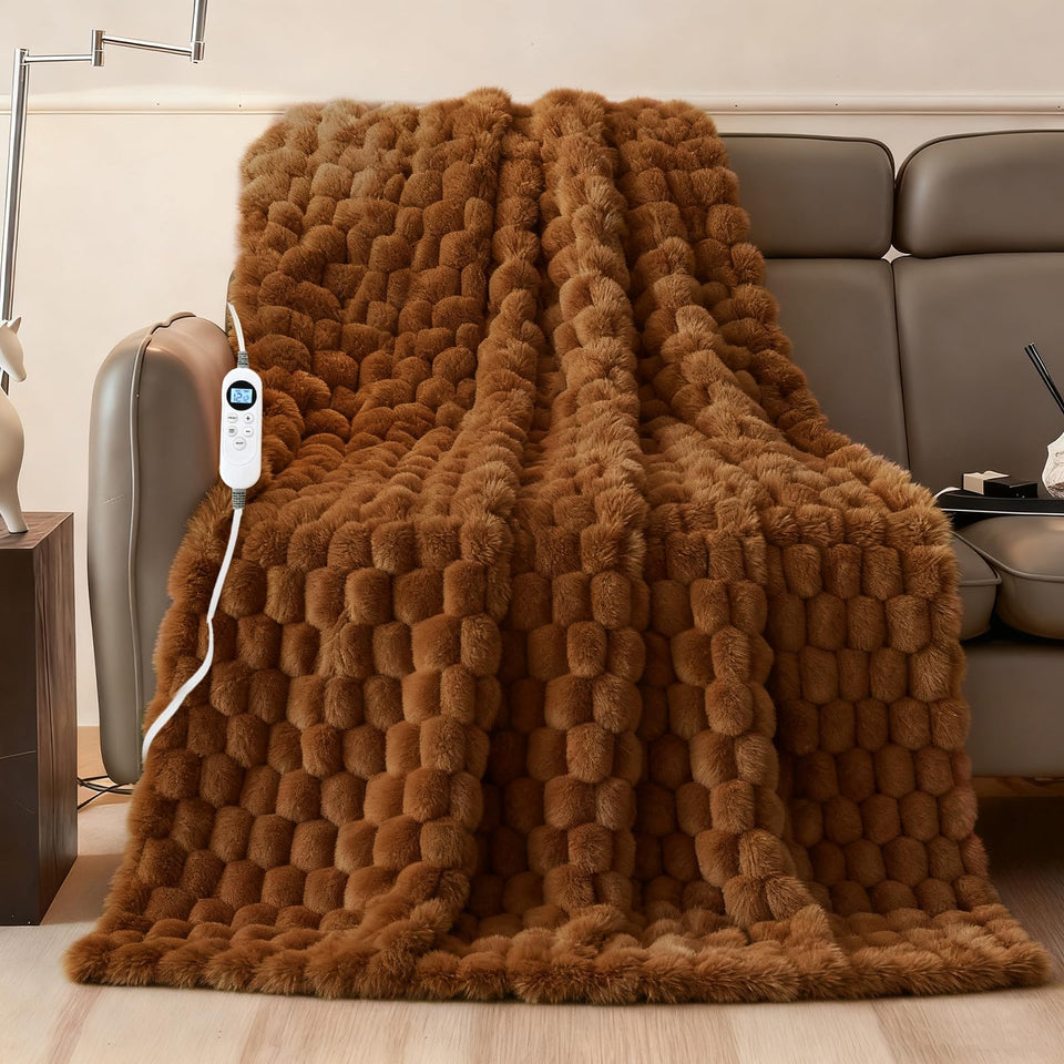 Eastsora heated blanket throw with soft faux fur for luxurious warmth