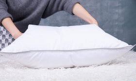 Eastwarmth goose-down cooling pillow packaging demonstrates vacuum-packed shipping.