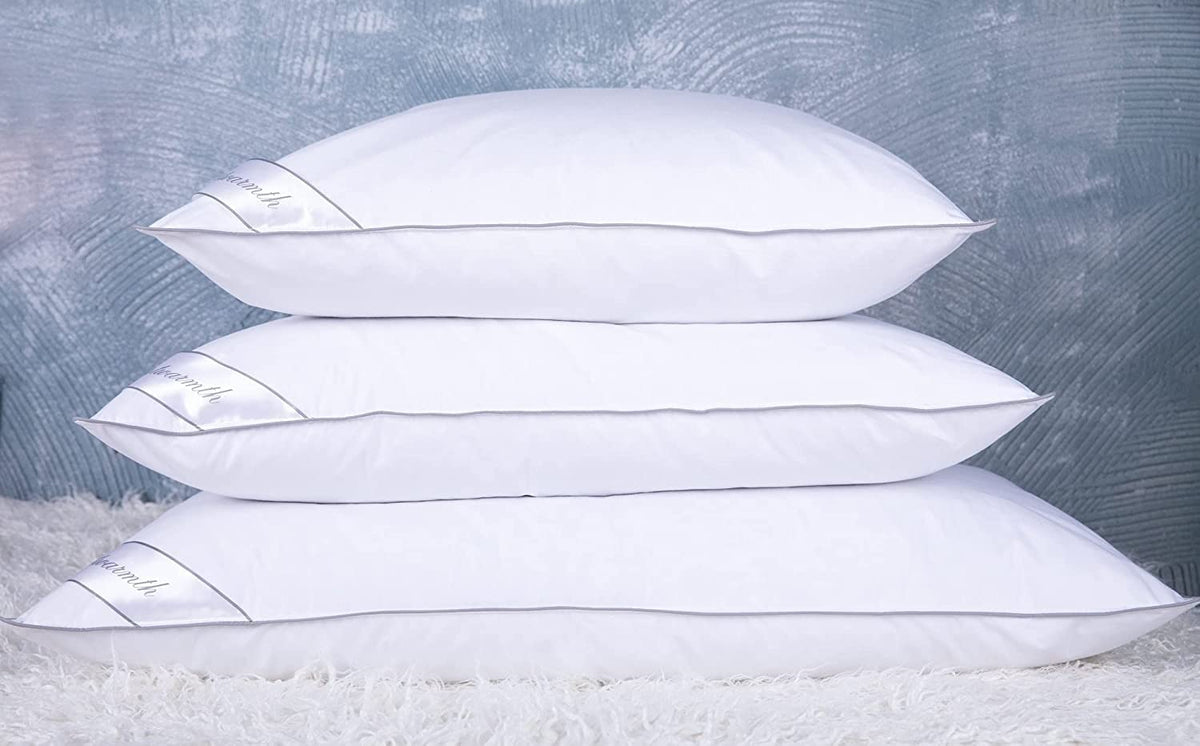 Eastwarmth goose-down cooling pillow set in bedding illustrates versatile bedroom setup.