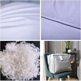 Eastwarmth goose-down cooling pillow side view highlights its slim profile for versatile sleeping positions.