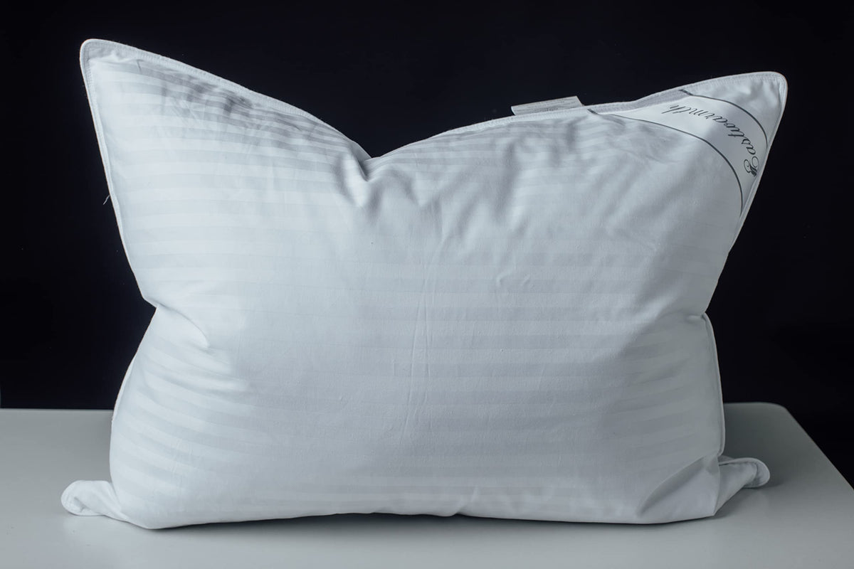 Eastwarmth pillow cover close-up highlights breathable cotton stripe for quiet, comfortable sleep.