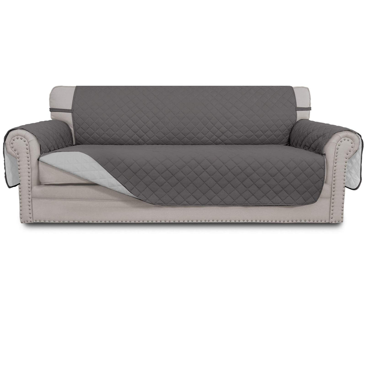 Easy-Going 4 Seater Sofa Slipcover in gray protects furniture from daily wear.